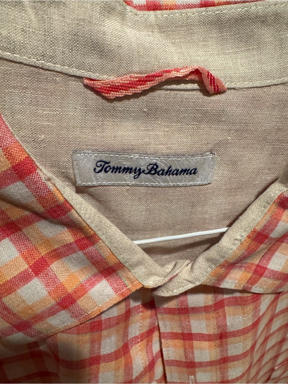 Tommy Bahama Orange and White Plaid Short-Sleeve Button-Down Shirt - Picture 2 of 4